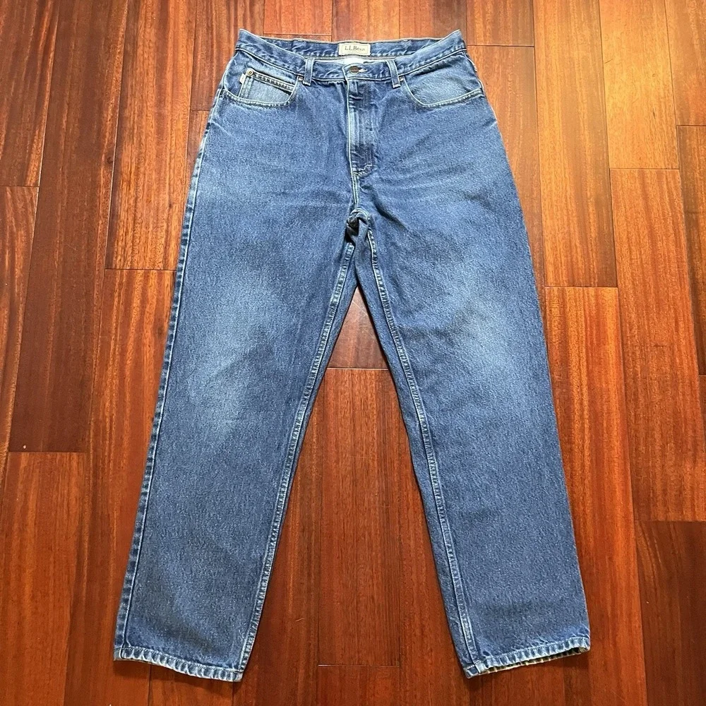 LL Bean Jeans Mens 34x32 Blue Denim Straight Leg Cotton Denim Workwear Gorpcore